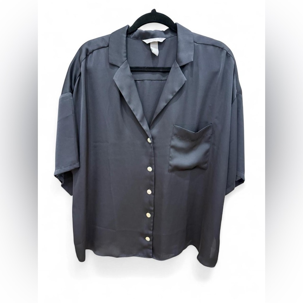 H&M Loose Fit Black Satin Shirt SZ L